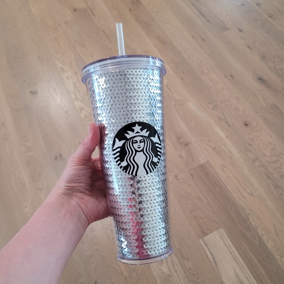 Starbucks Other - Starbucks Rare 2017 Holiday Silver Sequin Tumbler 24oz